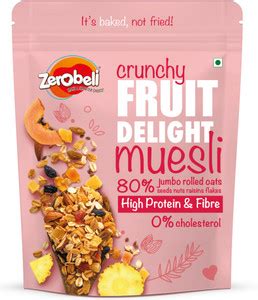 Zerobeli Crunchy High Fiber Fruit Delight Muesli | Source of Protein ...