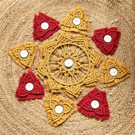 Buy Handmade Macrame Rangoli Design Cotton Tealight Holder | Includes 1 ...
