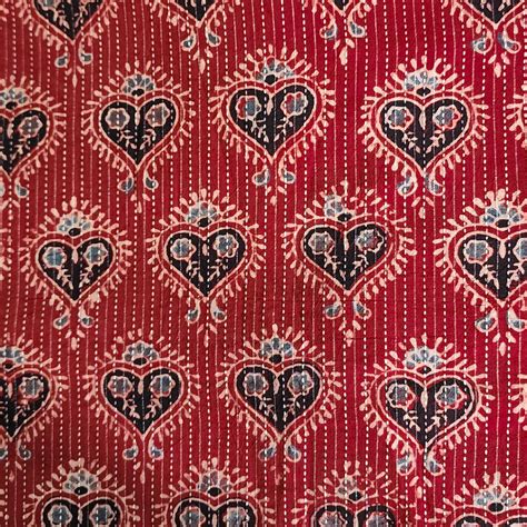 Pure Cotton Kaatha Ajrak Rust Paan Motif Hand Block Print Fabric ...