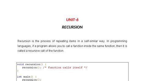 UNIT-6 PPS: Recursion Techniques in C Programming - Studocu