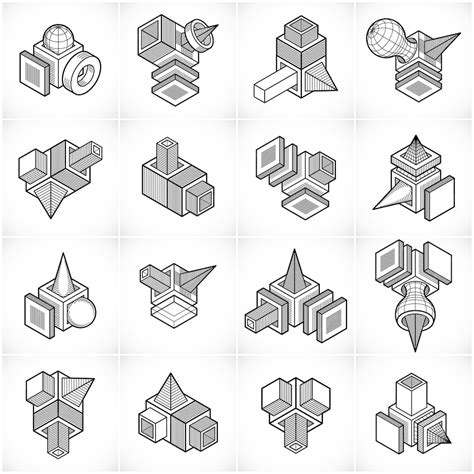 3d engineering vectors, abstract shapes collection. | Premium Vector