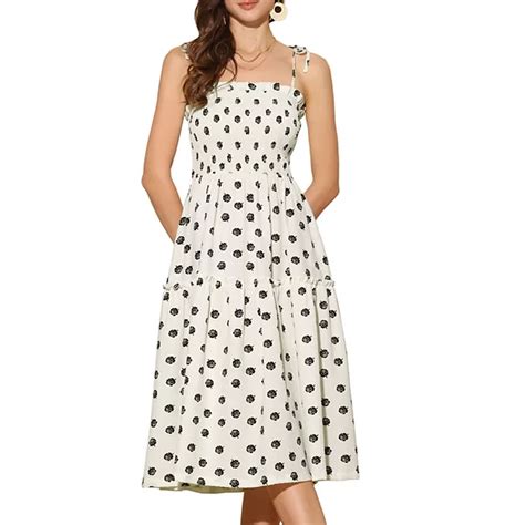 Sleeveless Midi Dresses for Women's Smocked Spaghetti Strap Summer ...