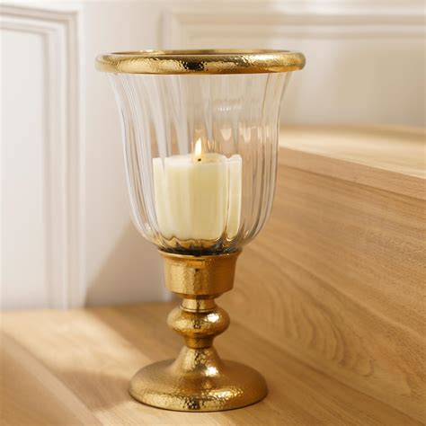 Pure Home + Living Clear Glass Hurricane with Tall Metal Stand : Amazon ...