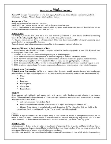 UNIT I -616161815 - Unit -1 for Oops and Java - UNIT I INTRODUCTION TO ...