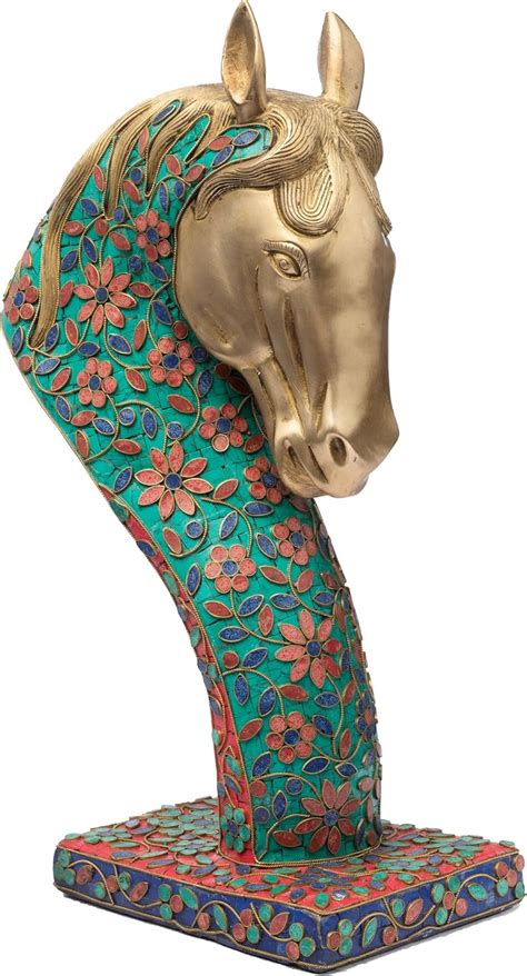 Buy Exotic India Royal Horse Head On Stand - Brass Statue with Inlay ...