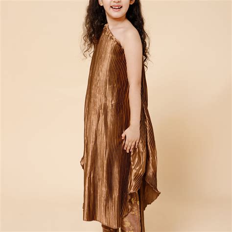 Piccolo-Pleated One Shoulder Kurta With Pant Set - Golden – Piccolokids-in