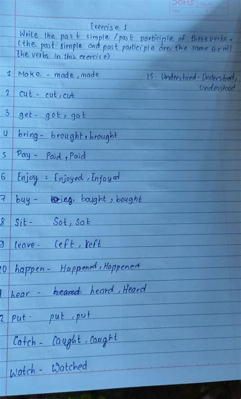 Exercise 1Write the past simple / past participle of these verbs, (the ...