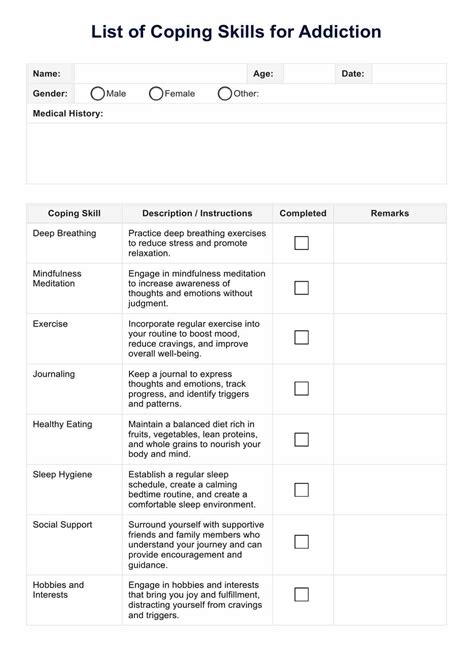 List of Coping Skills for Addiction PDF & Example | Free PDF Download
