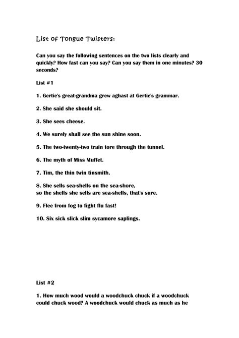 List of tongue twisters in english | DOC