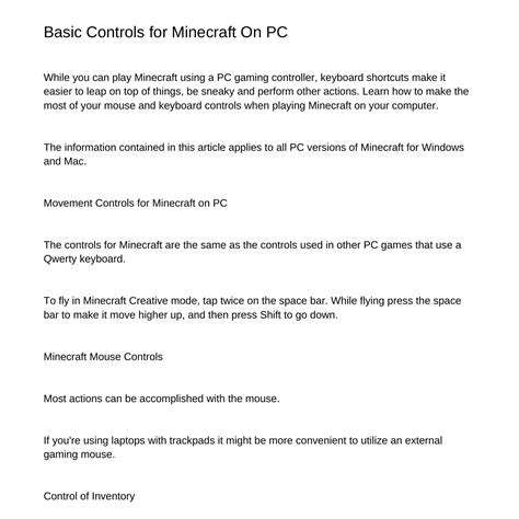 Image result for Basic Controls of Minecraft of PC
