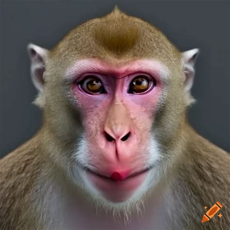 Macaque monkey with big realistic brown human eyes and big lips with ...