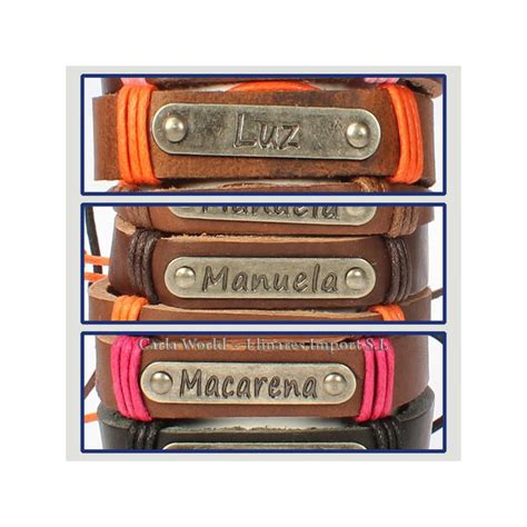 Gancho 39 – Pulsera piel con nombre. Letras L,M: Luz, Manuela y Macarena