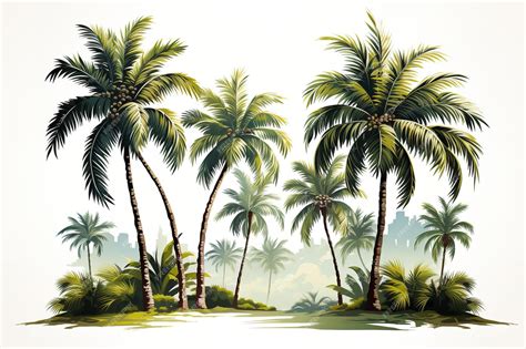 Premium Vector | Watercolor drawing of coconut trees on a white ...