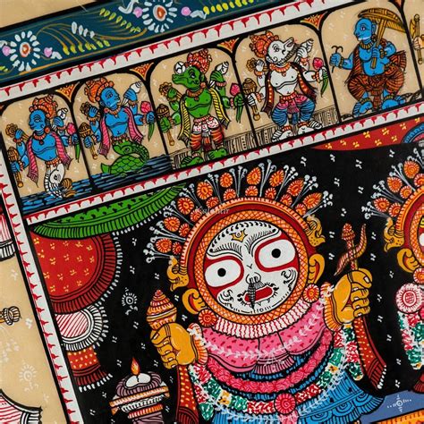 Lord Jagannath with Dashavataras Hand-painted Pattachitra | Greyish Bl ...