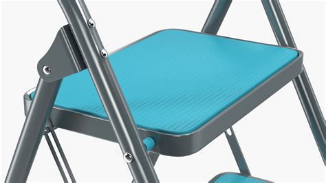 3D Grey Folding Step Stool with 2 Turquoise Blue Steps | 3D Molier ...