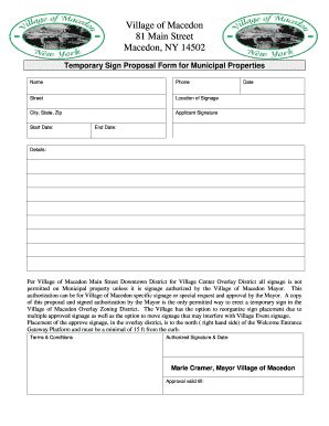 NY Temporary Sign Proposal Form for Municipal Properties - Fill and ...