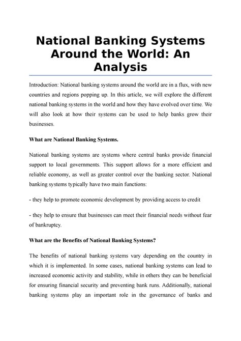 National Banking Systems Around the World, An Analysis - National ...