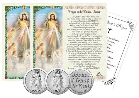 Divine Mercy Prayer Cards - with Jesus Christ Coin, The Lord's Prayer ...