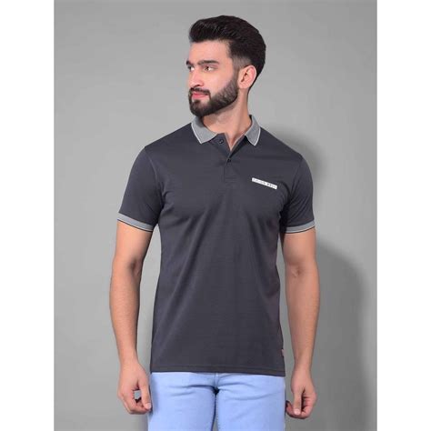 Buy Cobb Solid Dark Grey Collar Neck Polo T-Shirt Online