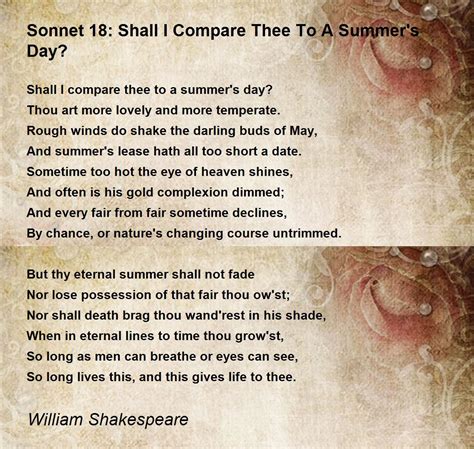Sonnet 18: Shall I Compare Thee To A Summer's Day? Poem by William ...