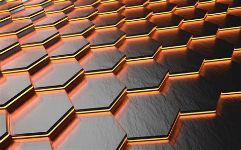 Download wallpaper light, render, hexagon, material, warm, geometry ...