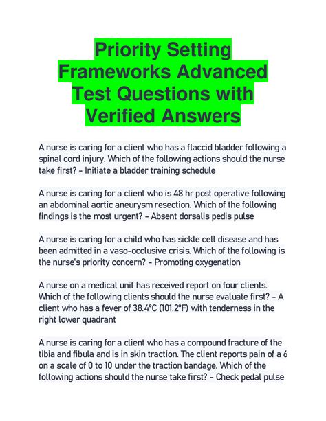 Priority Setting Frameworks Advanced Test Questions with Verified ...