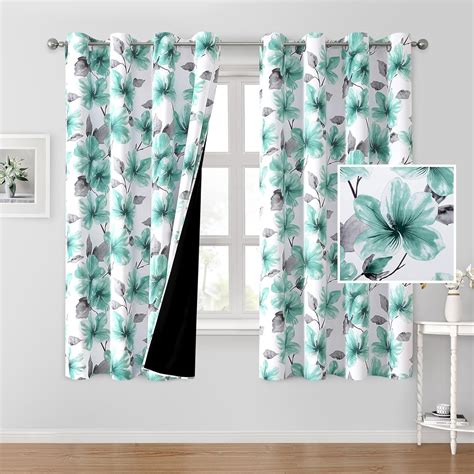 Amazon.com: HOMEIDEAS Full Floral Blackout Curtains 63 Inch Length 2 ...