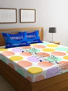 Stellar Home Happiness Printed Cotton 104 TC Double bedsheet with 2 Pc ...