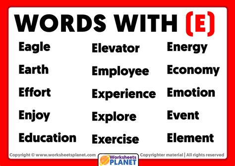 Words with E | Words that start with E
