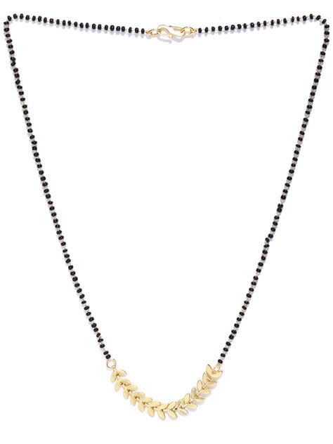 Gold-Plated Leaf Design Black Beads Chain Mangalsutra – Priyaasi