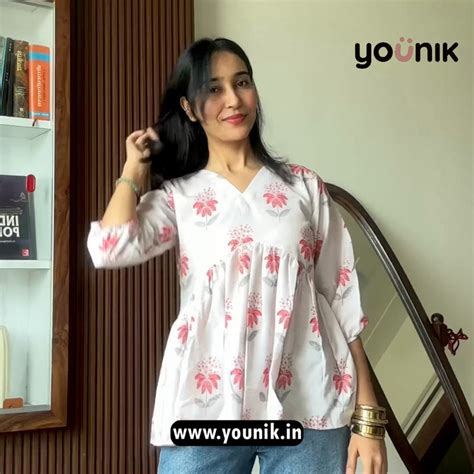 Gray And White Printed Cotton Short Kurti – YOUNIK