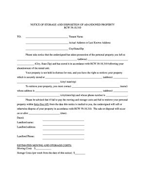 Fillable Online NOTICE OF STORAGE AND DISPOSITION OF ABANDONED PROPERTY ...
