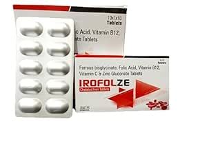 IROFOLZE Ferrous Bisglycinate, Folic Acid, Vitamin B12, Vitamin-C, Zinc ...