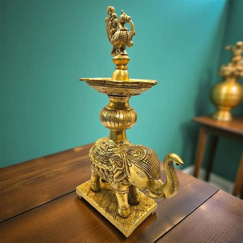 Tamas Golden Elephant Brass Diya Lamp Stand