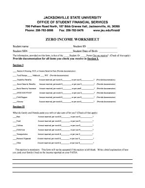 Fillable Online jsu ZERO I COME WORKSHEET - Jacksonville State ...