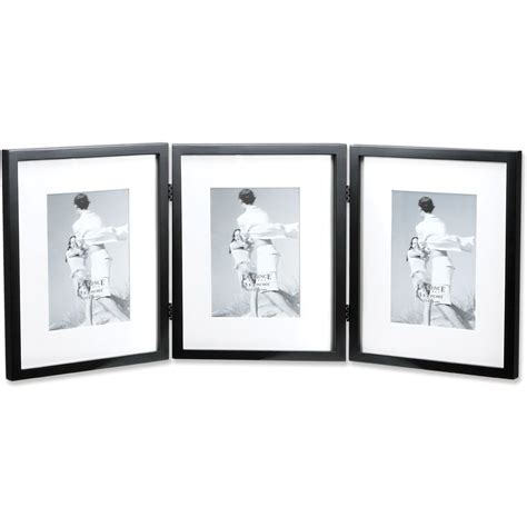 Black Wood 8x10 Hinged Triple Picture Frame - Comes with Bevel Cut Mats ...