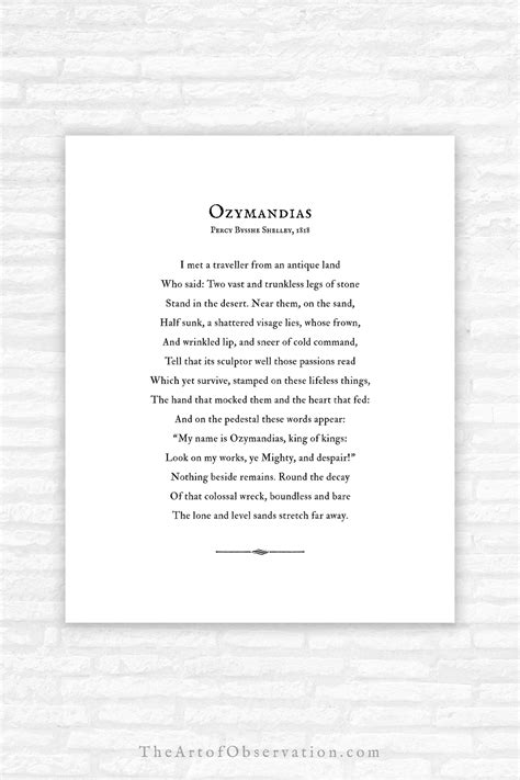 Ozymandias print poem wall art print percy bysshe shelley poetry poster ...
