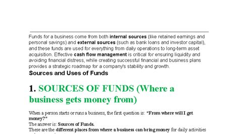 UNIT 3 - PEM Notes: Sources and Uses of Funds in Business - Studocu