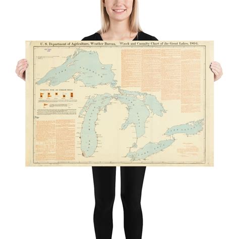 Old Great Lakes Shipwreck Map 1894 Vintage Nautical - Etsy India