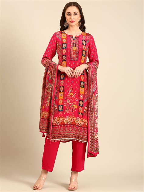 Pink Crepe Digital print three piece suit set – Neerus India