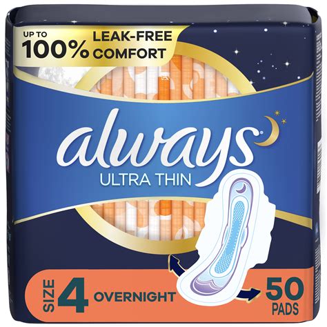 Always Ultra Thin Size 4 Overnight Pads with Wings, Heavy Menstrual ...