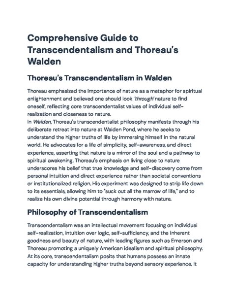 Comprehensive Analysis of Thoreau's Transcendentalism in Walden - Studocu