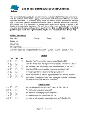 Log Of Test Boring LOTB Sheet Checklist - Dot Ca 2020-2026 - Fill and ...