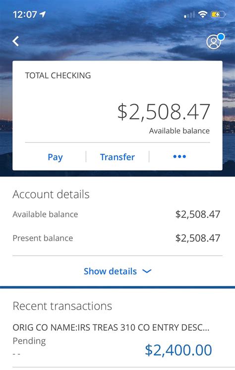 Chase Bank Account Balance Screenshot