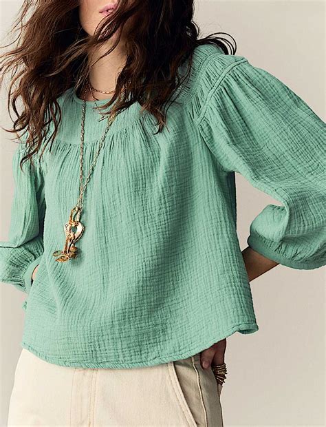 Buy Pure Cotton Blouson Sleeve Popover Blouse at Marks & Spencer