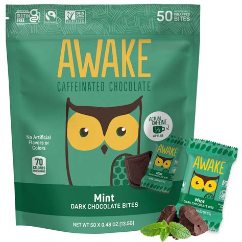 Amazon.com : AWAKE - Caffeinated Chocolate Bites - Mint Dark Chocolate ...