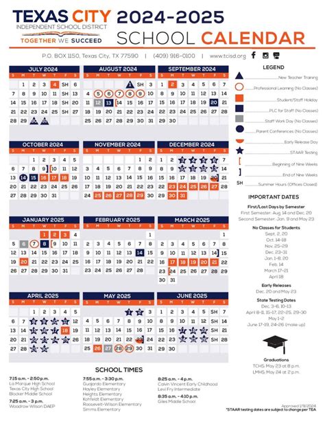 Texas City Independent School District Calendar 2025-2026