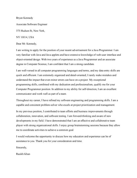 Cover Letter RK - Bryan Kennedy Associate Software Engineer 375 Hudson ...