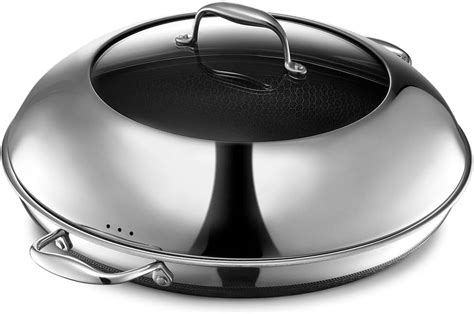 HexClad Hybrid Nonstick 14-Inch Frying Pan with Steel Lid, Great for ...