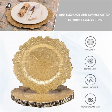 Snapklik.com : 13" Gold Charger Plates Set Of 8, Round Reef Chargers ...
